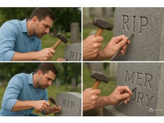 Liternictwo nagrobkowe, kucie, piaskowanie napisów